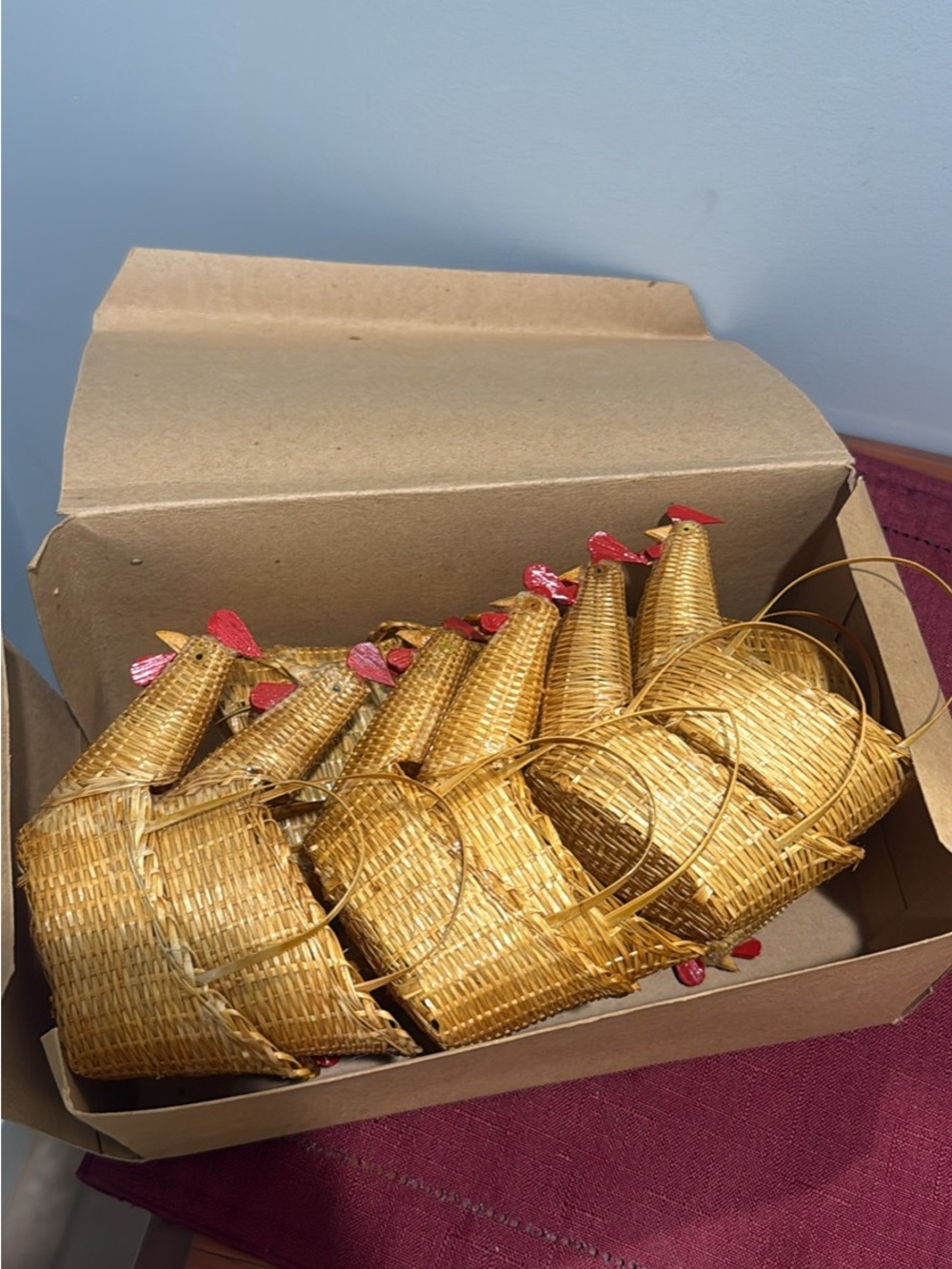 NEW Woven Chicken Baskets- Yellow with Red Accents  12 baskets per box